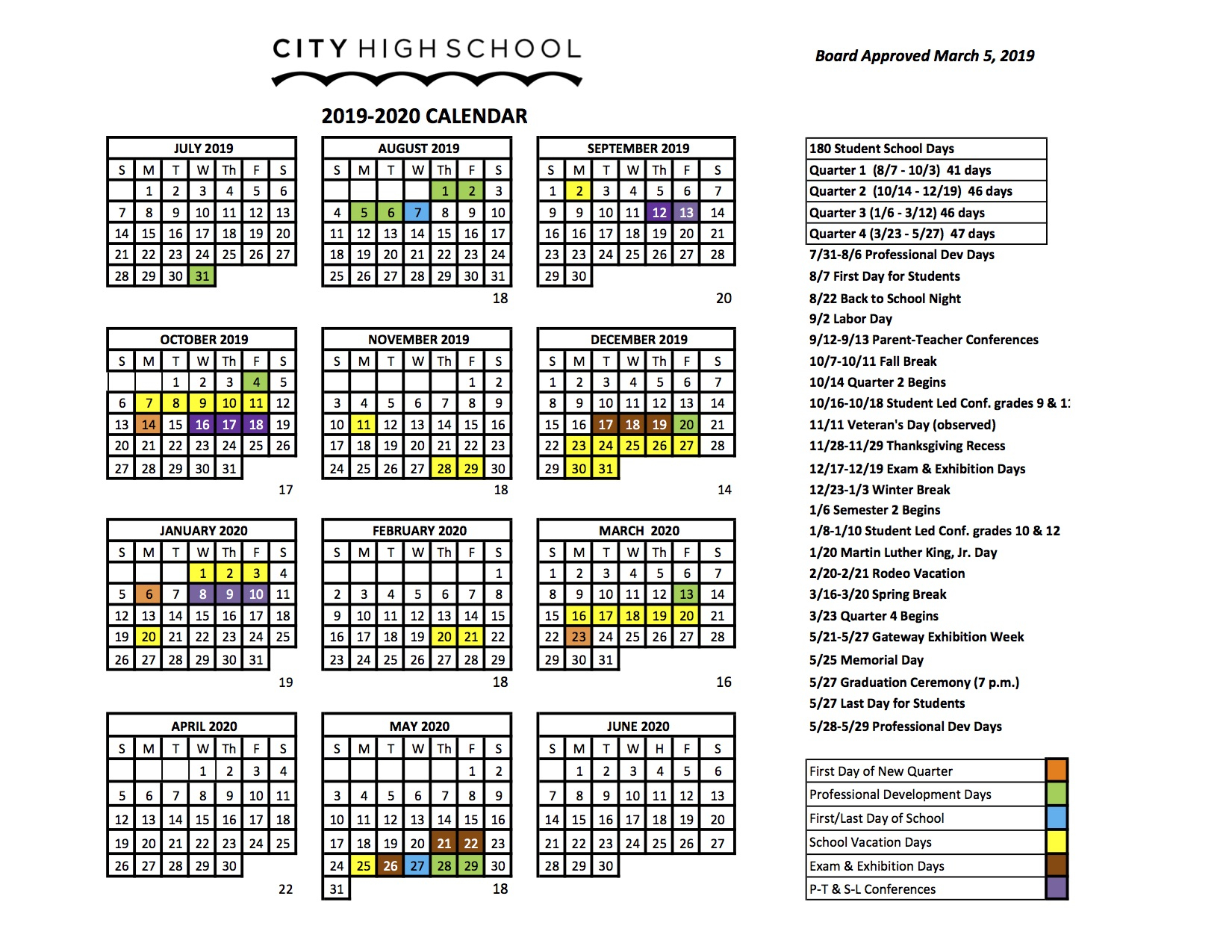 2019 2020 School Calendar City High School Tucson Arizona