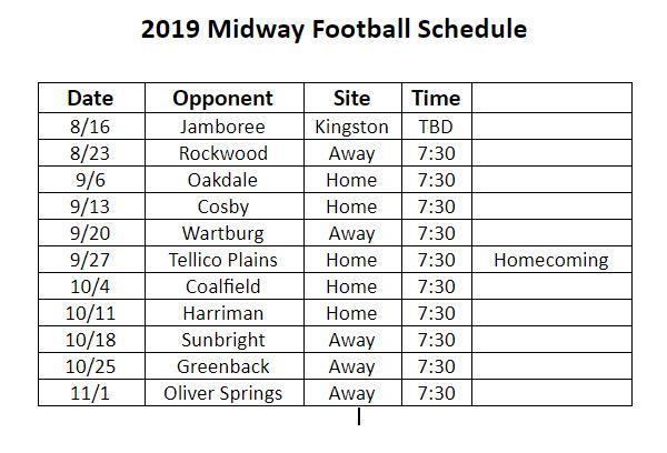 2019 Football Schedule Football Midway High School