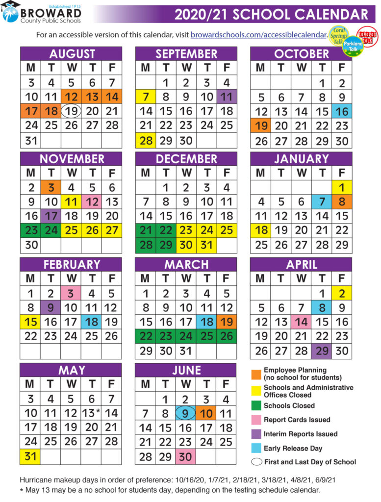 2020 And 2021 School Calendar Broward County Printable Calendars 2021