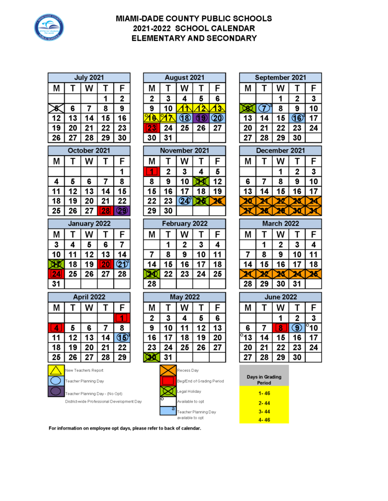 2021 2022 Miami Dade And Broward School Calendars