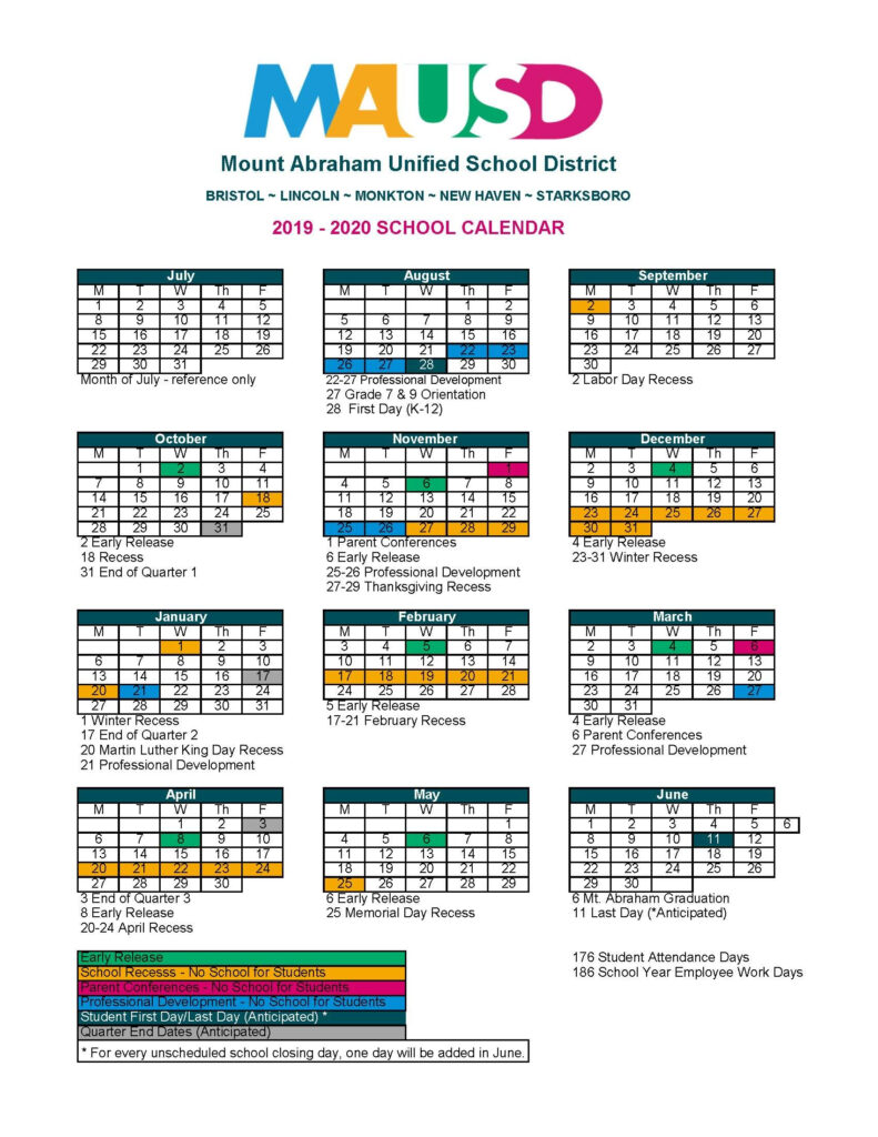 Academic Calendar Sunnyside Unified School District Throughout East 