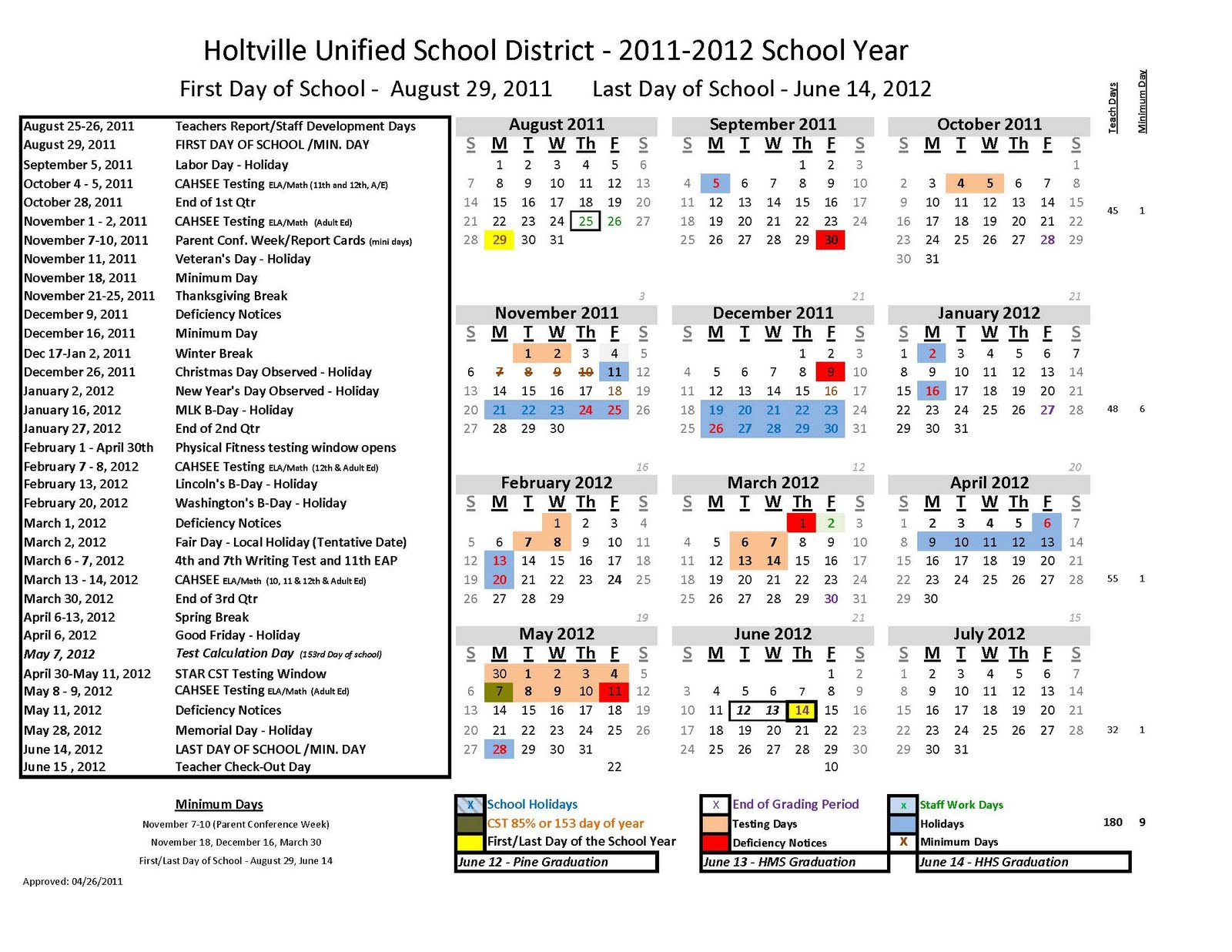 Ask The Superintendent Calendar For 2011 2012 Approved click Below