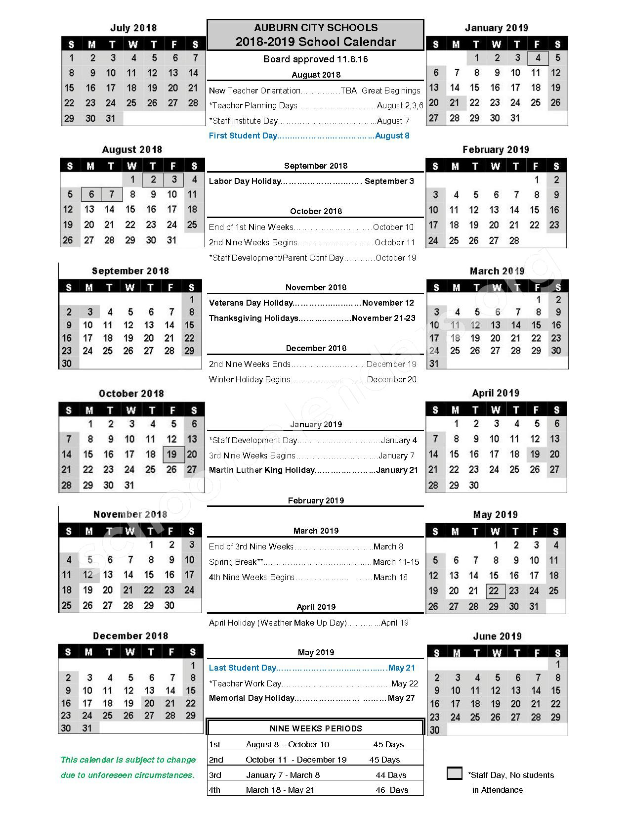 Auburn City Schools Calendars Auburn AL