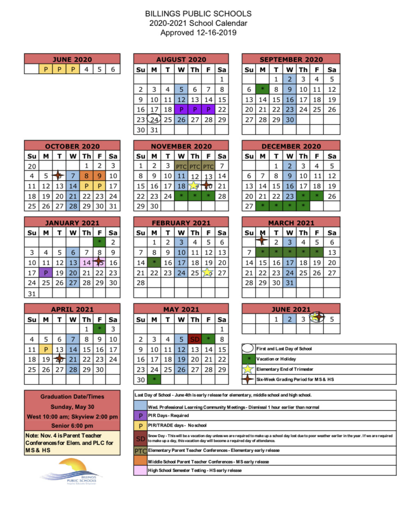 Billings School District 2 Calendar 2020 2021 Printable Calendars 2021