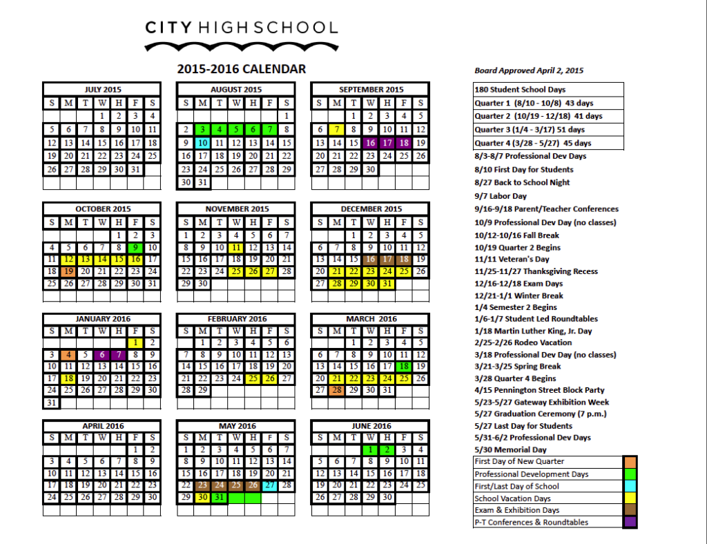 Calendar Approved For 2015 2016 School Year A Charter High School In 