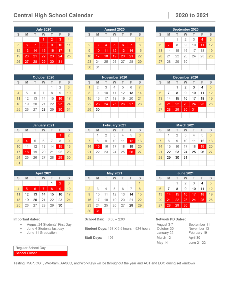 Calendar Central High School