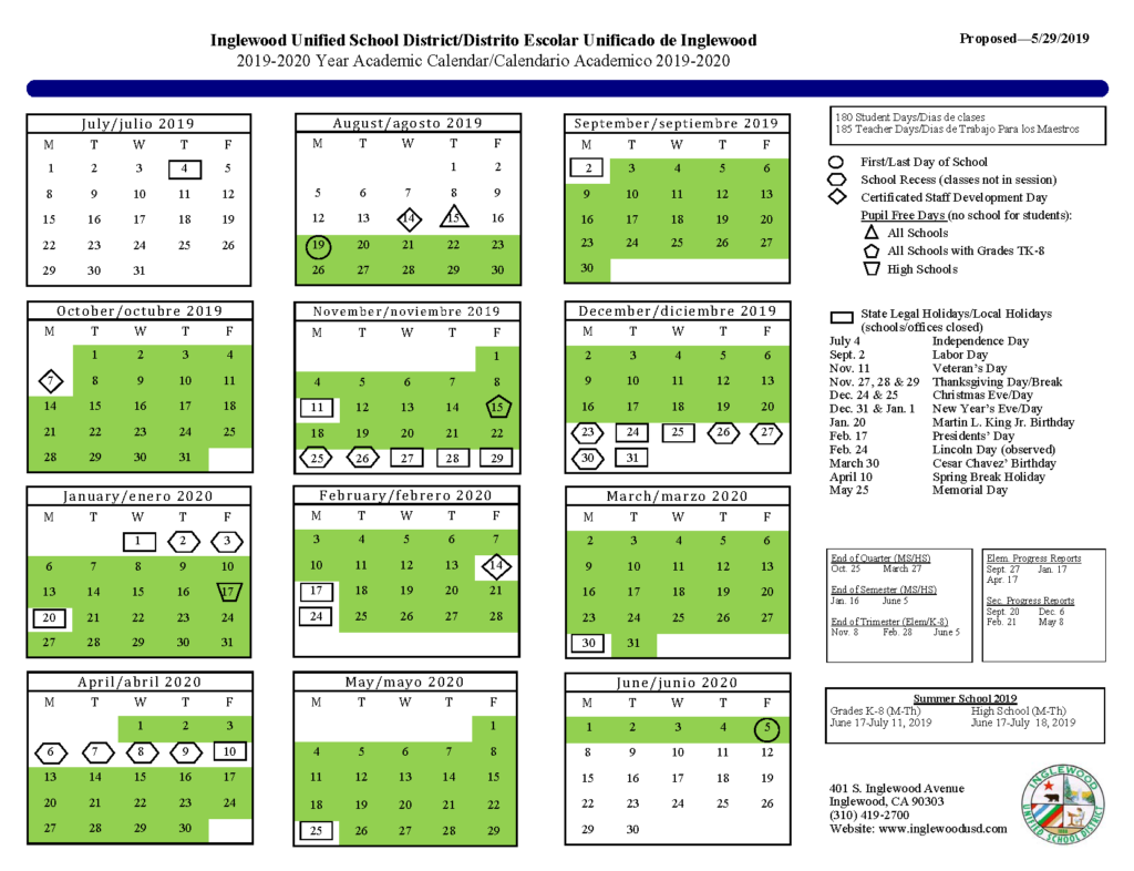 Calendar Resources Inglewood Unified School District