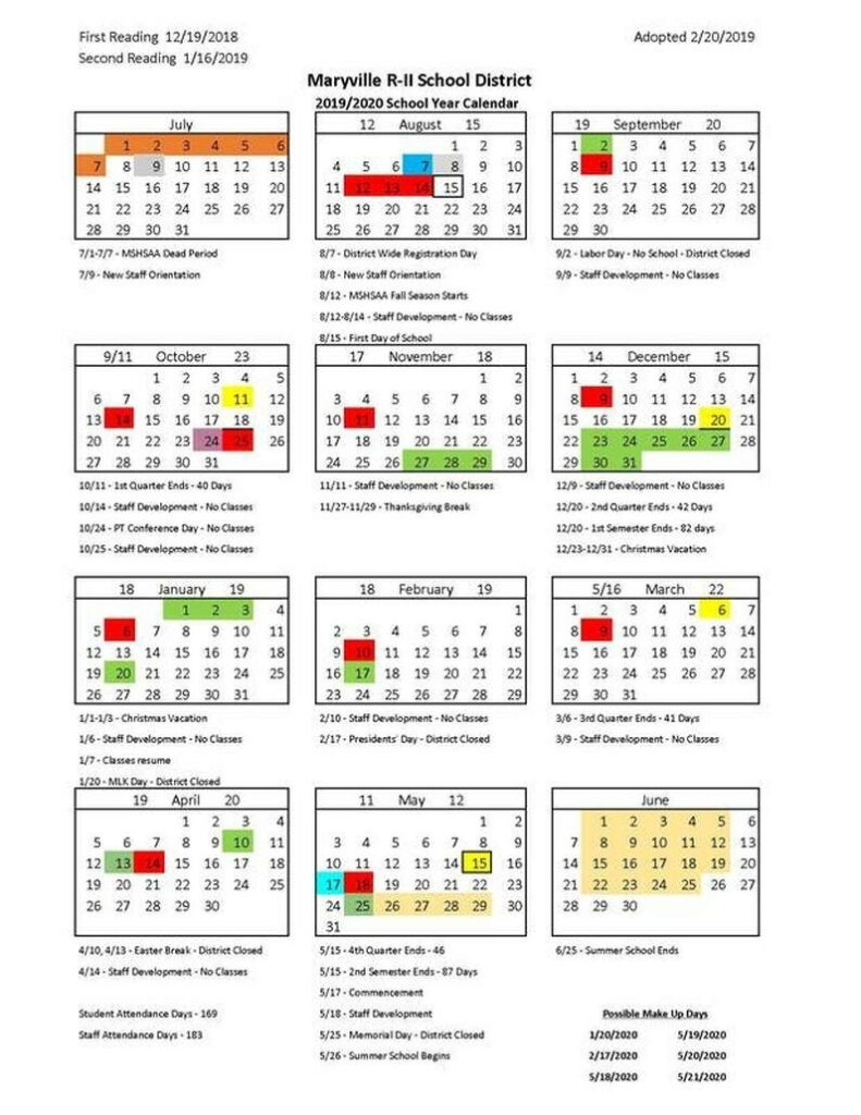 Calendar School District 42 Working Calendar