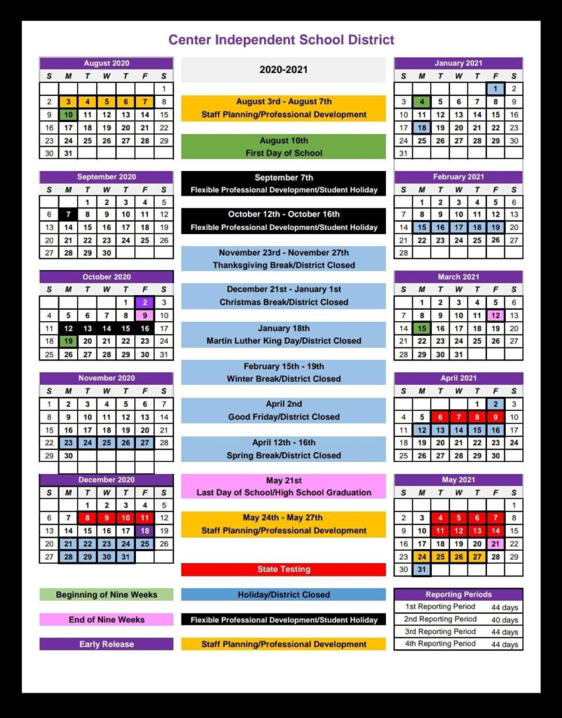 Center ISD Revised School Calendar Adds 15 Minutes Daily To Classroom 