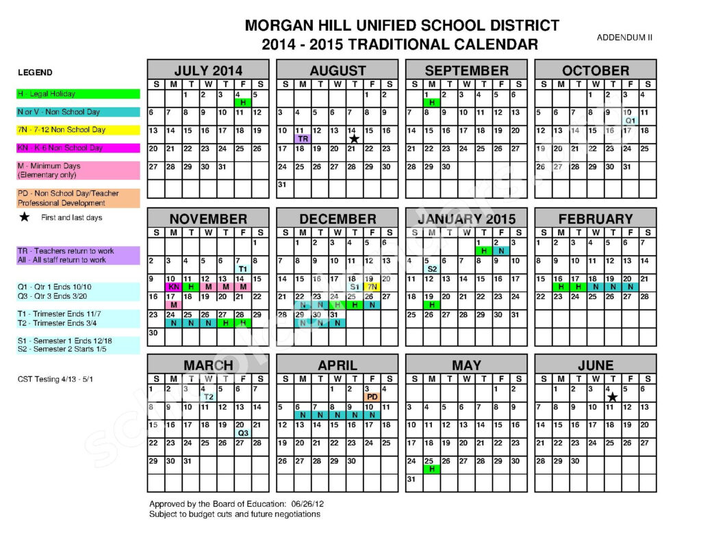 Central High School Calendars Morgan Hill CA