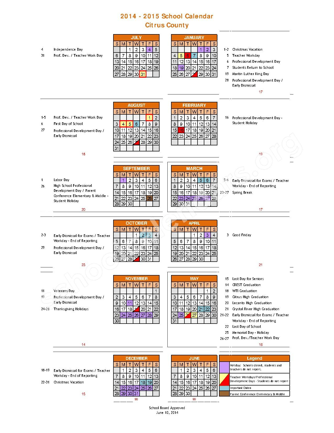 Citrus County Schools Calendars Inverness FL