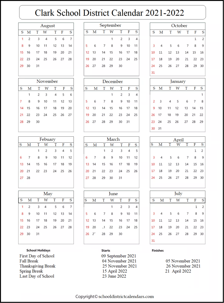 Clark County School District Proposed Calendar 2021 2022 School 