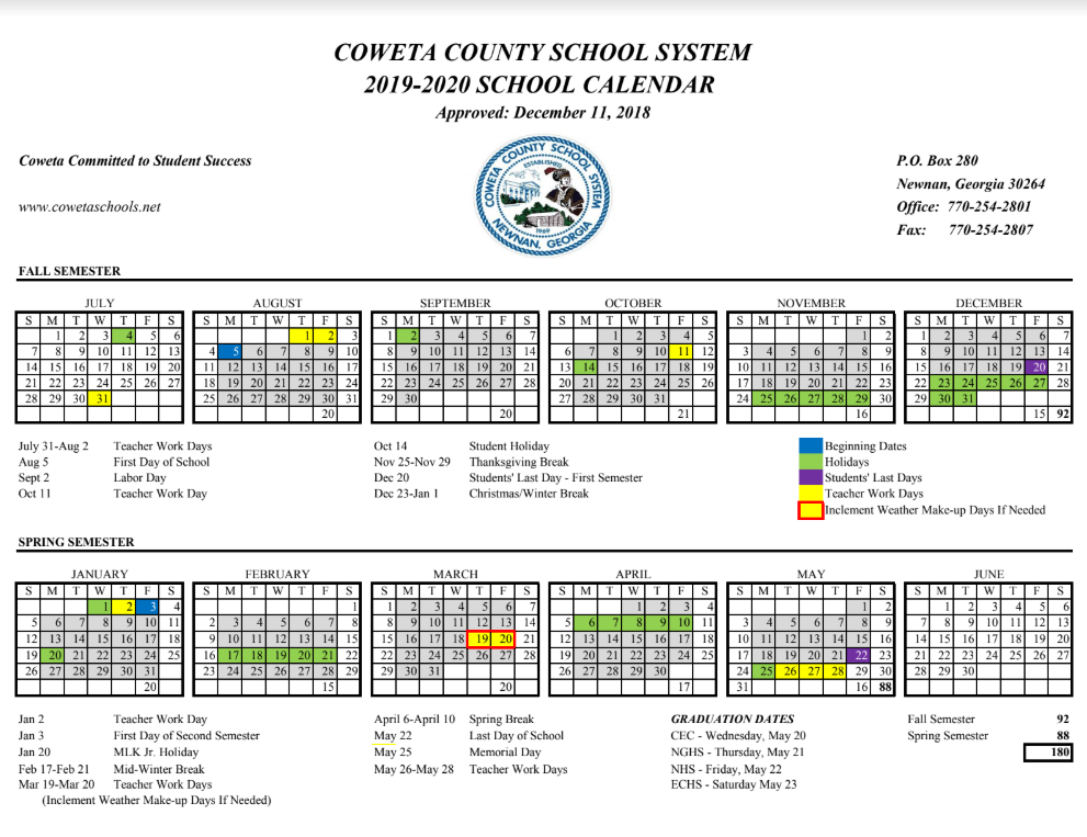 Coweta Co School Calendar 2019 20 Now Newnan