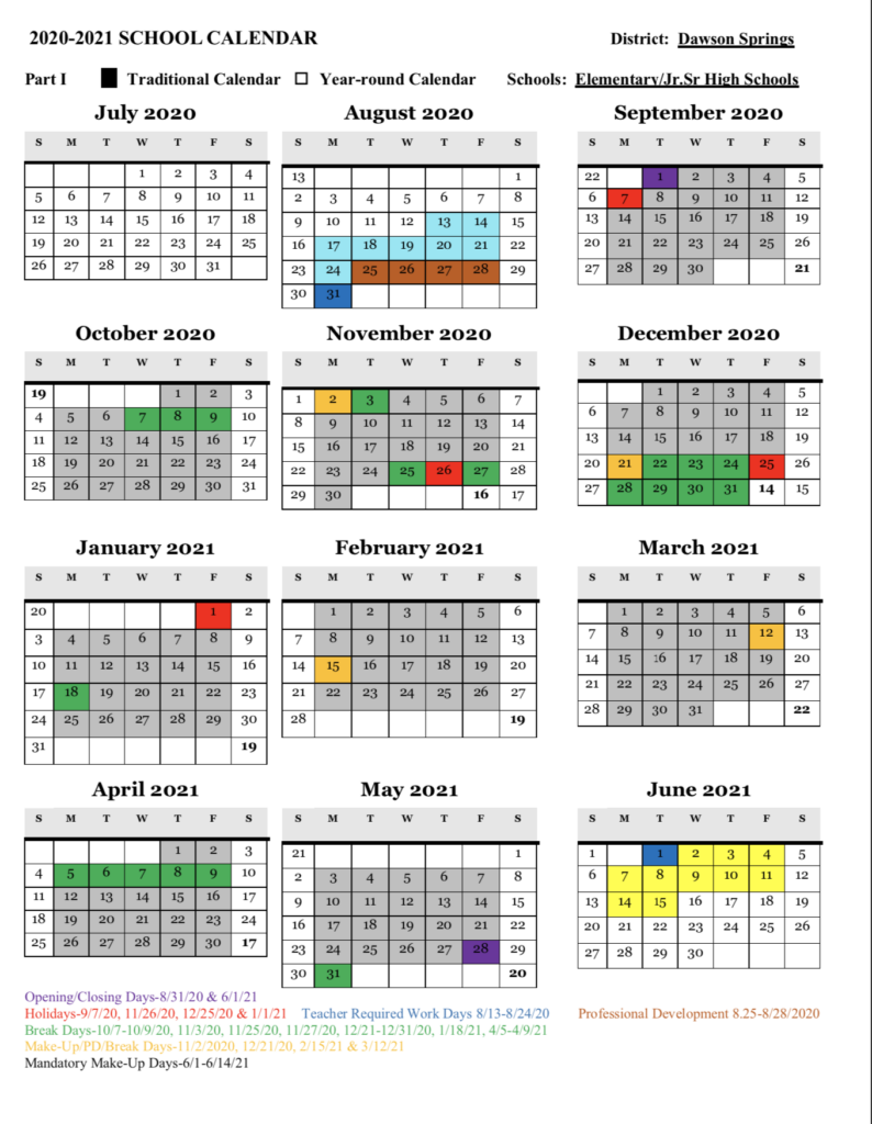 Dawson Springs Independent School District Calendar 2021 2022