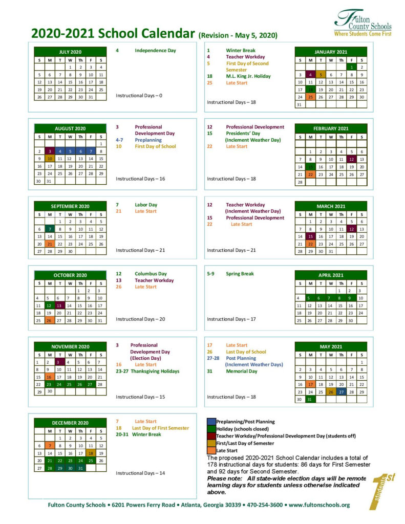 Dekalb County School Calendar 2020 To 2021 Printable Calendars 2021