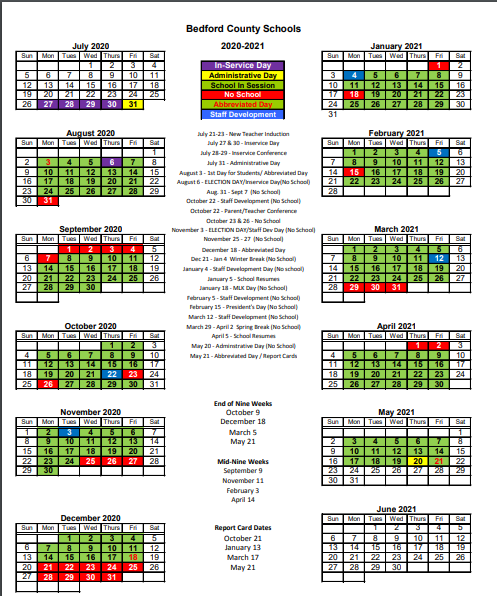 District Calendar 2020 2021 Fourth Grade Community Elementary School