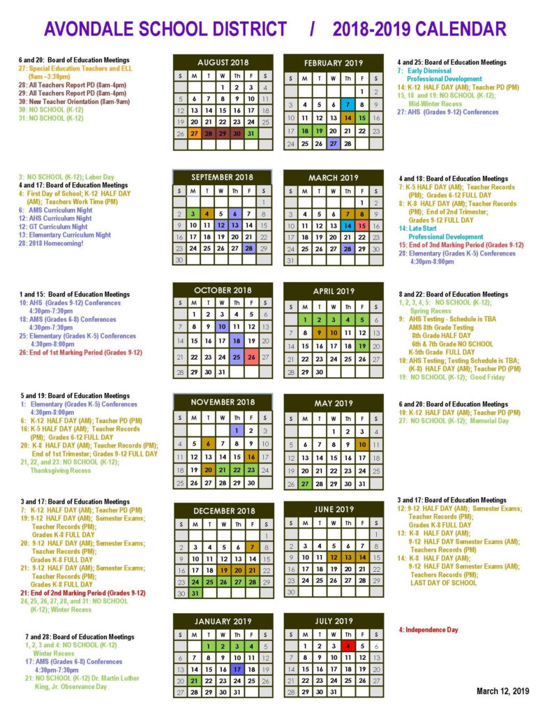 District Calendar Avondale School District District 8 School Calendar 