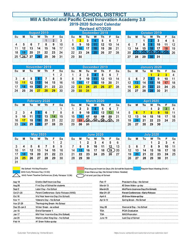 DISTRICT CALENDAR Mill a school