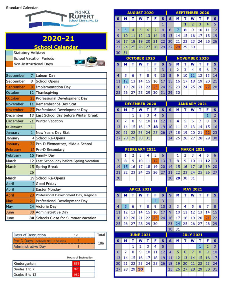District School Calendar School District 52
