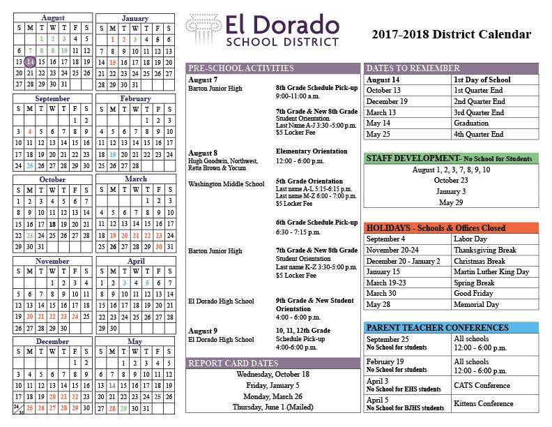 Don t Miss A Thing 2017 18 School Calendar El Dorado School District