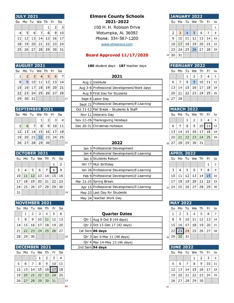 Elmore County Schools Calendar 2024