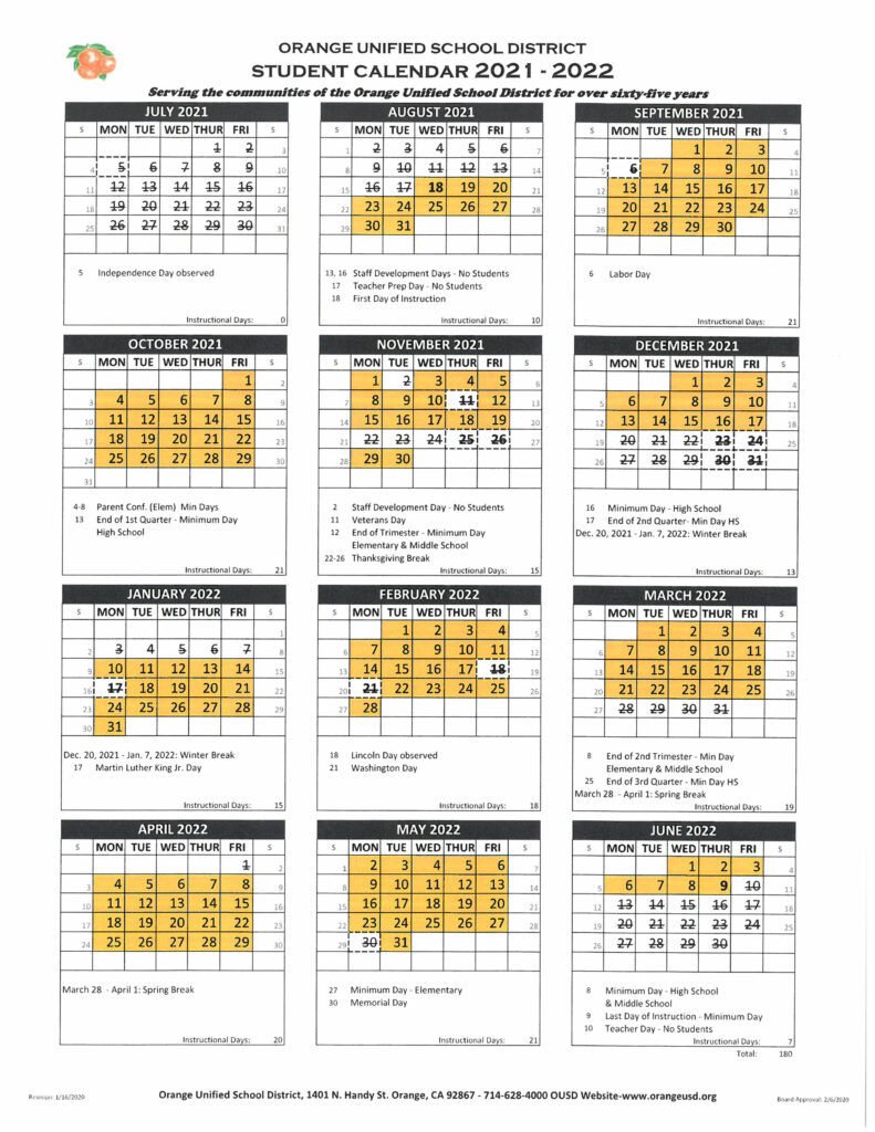 February Calendar 2022 Ousd