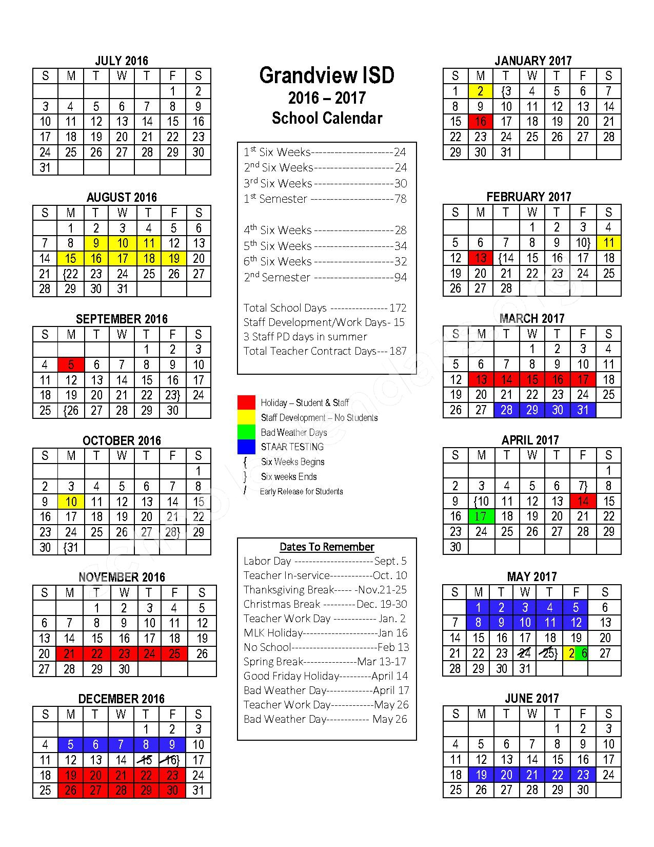 Grandview Independent School District Calendars Texas