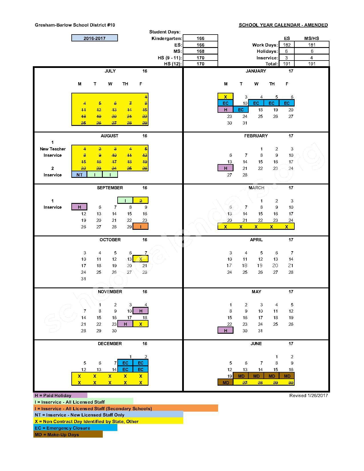 Gresham Barlow School District Calendar 2024