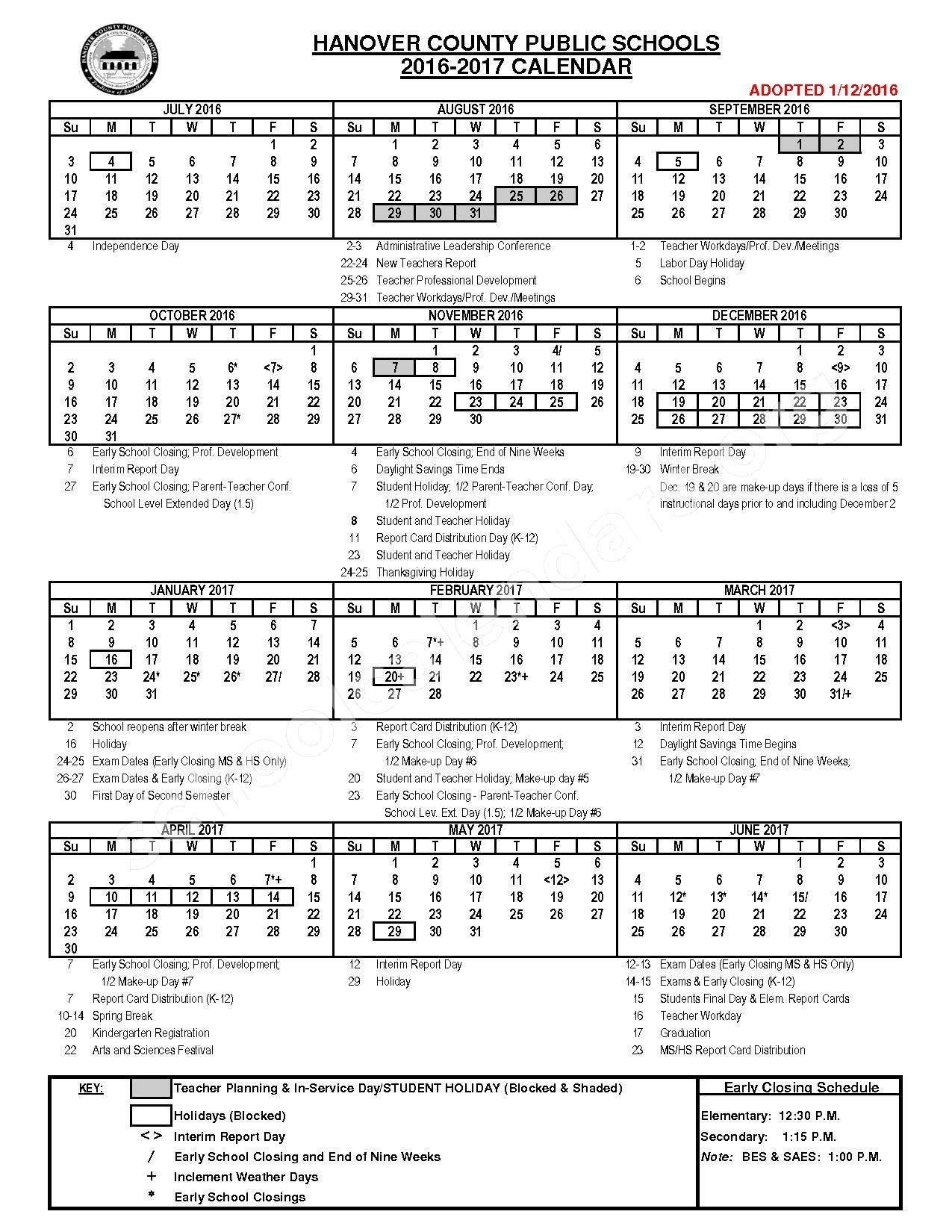 Hanover County Public Schools Academic Calendar 2022