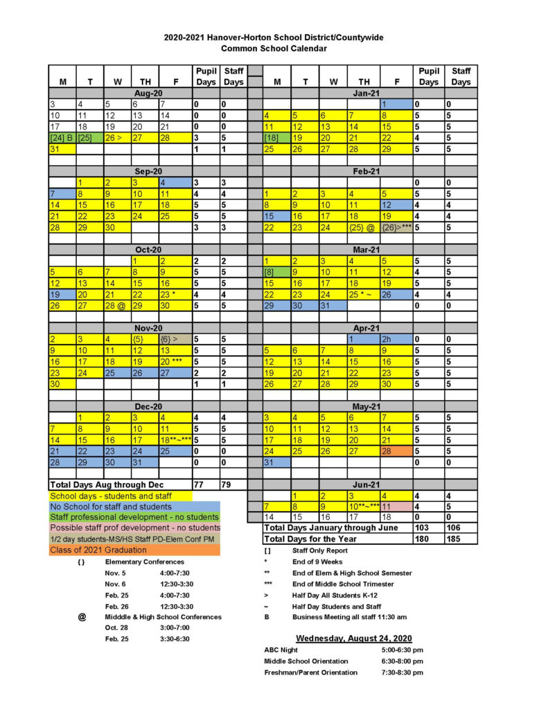 Hanover Horton Schools Calendar 2021 And 2022 PublicHolidays us