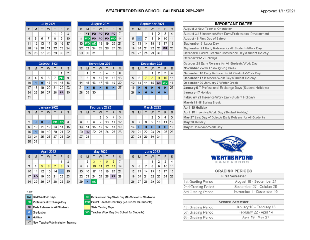 Home Calendars Weatherford Independent School District