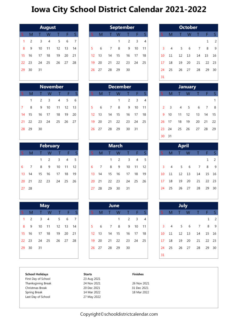 Iowa City School District Calendar Holidays 2021 2022