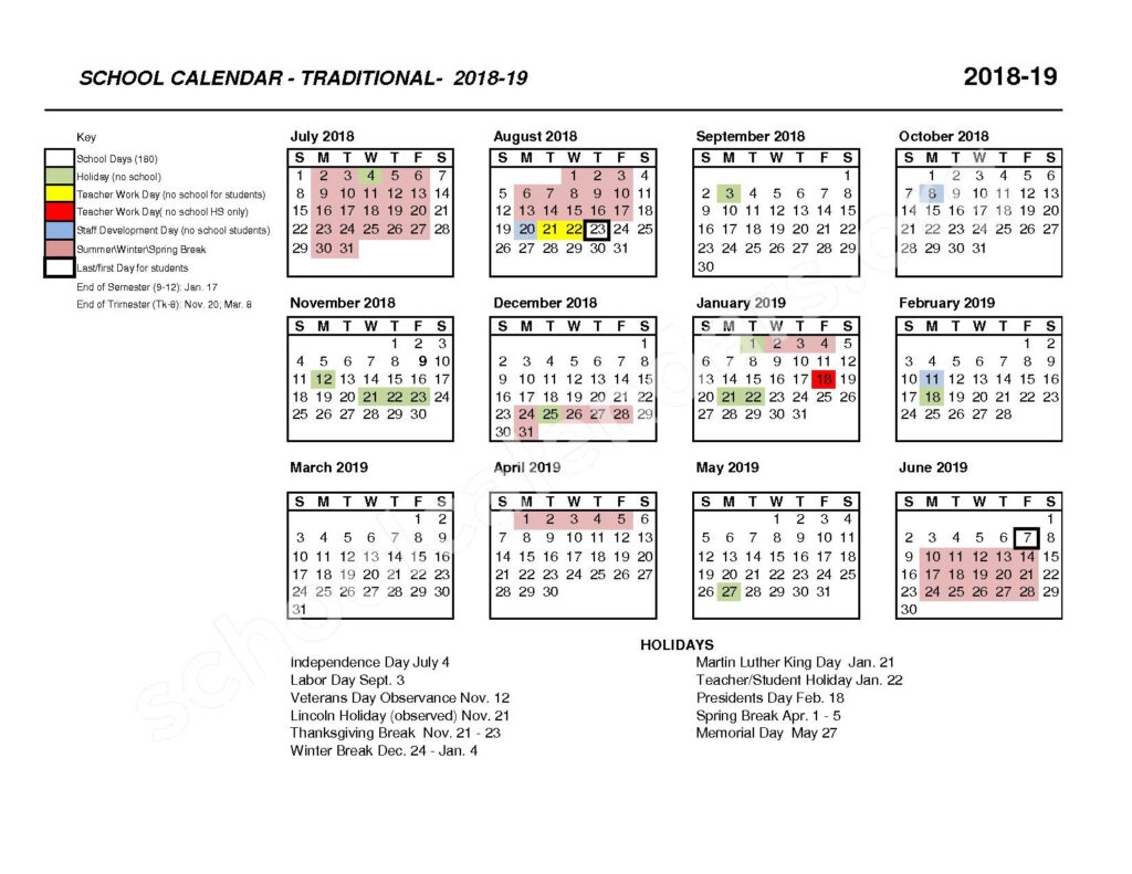 Irvine School District Calendar 2018