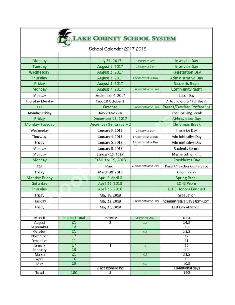 Lake County Schools Calendars Tennessee