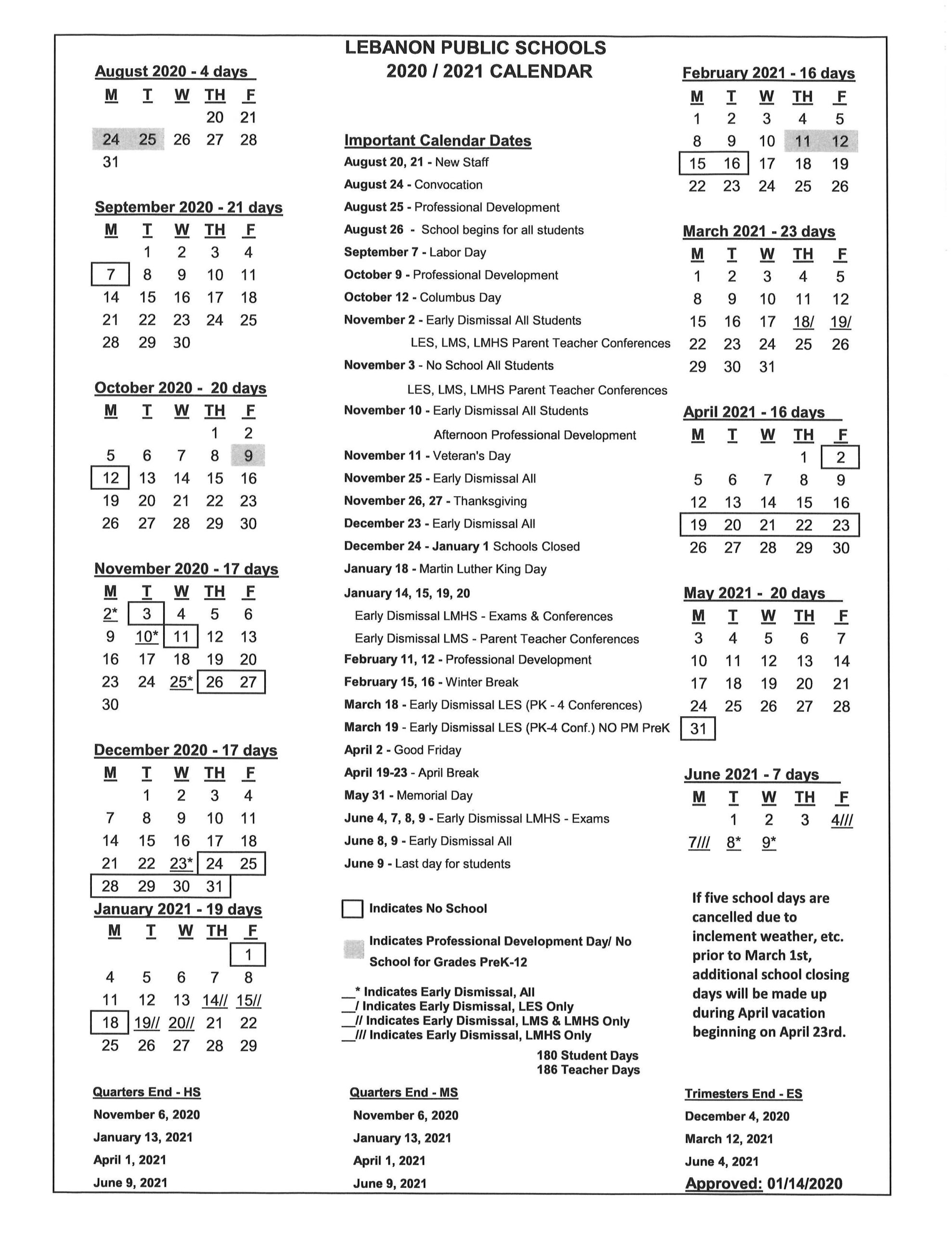 Lebanon Oregon School District Calendar 2022