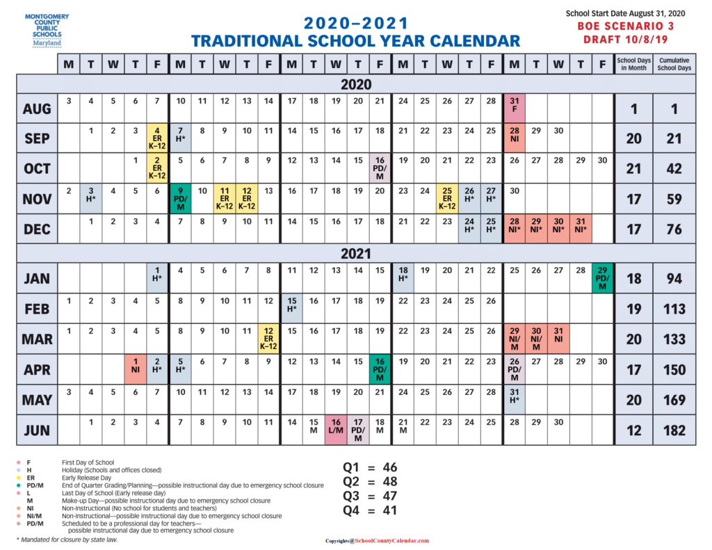 Montgomery 2020 County Public School Calendar PDF County School 