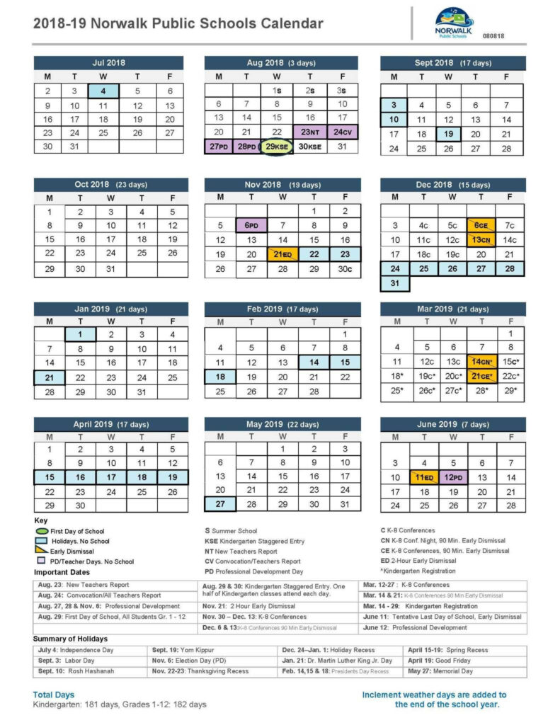 NORWALK An Online Version Of The Norwalk Public Schools Calendar For 