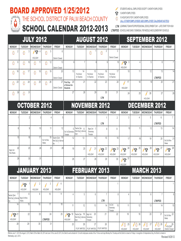 Palm Beach County School District Calendar Fill Online Printable 