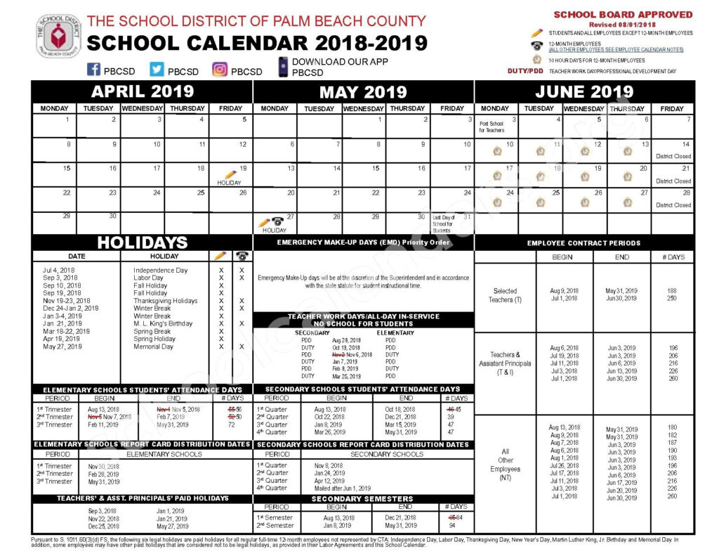 Palm Beach School Calendar 2019 Qualads