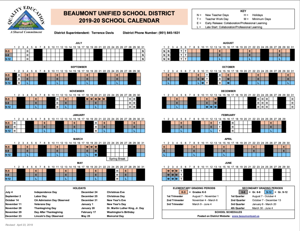 Palm Springs Unified School District Calendar
