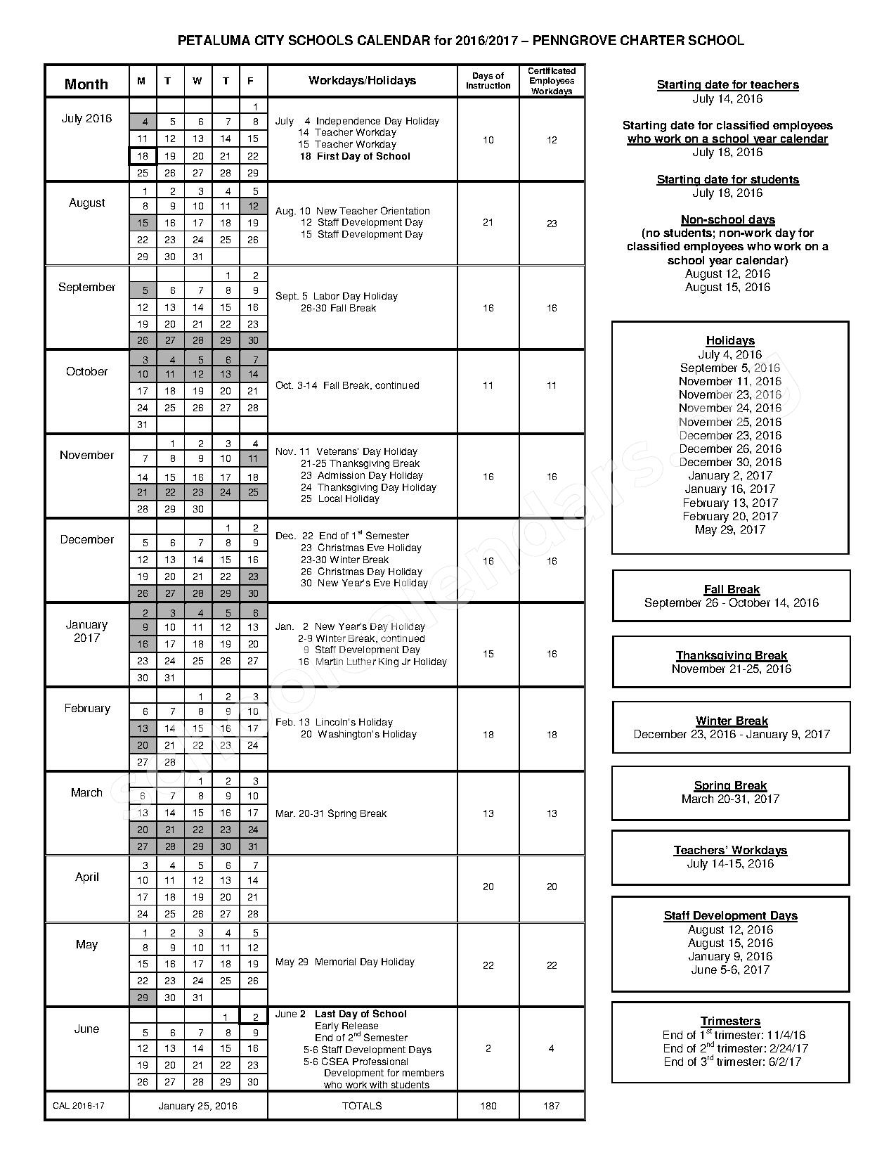 Penngrove Elementary School Calendars Penngrove CA