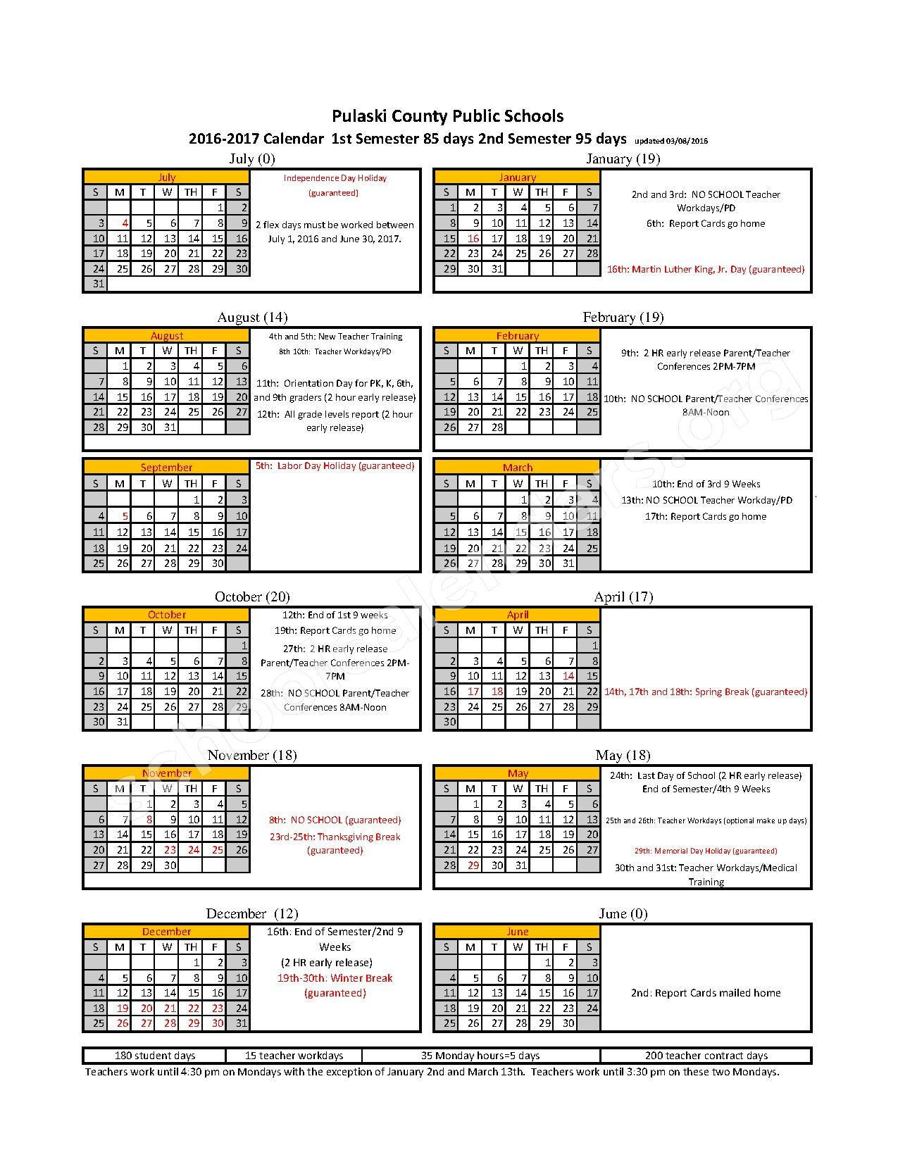 Pulaski County Public Schools Calendar 2022