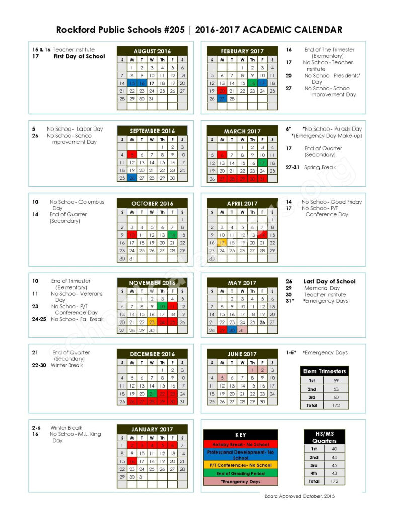 Rockford School District 205 Calendars Rockford IL