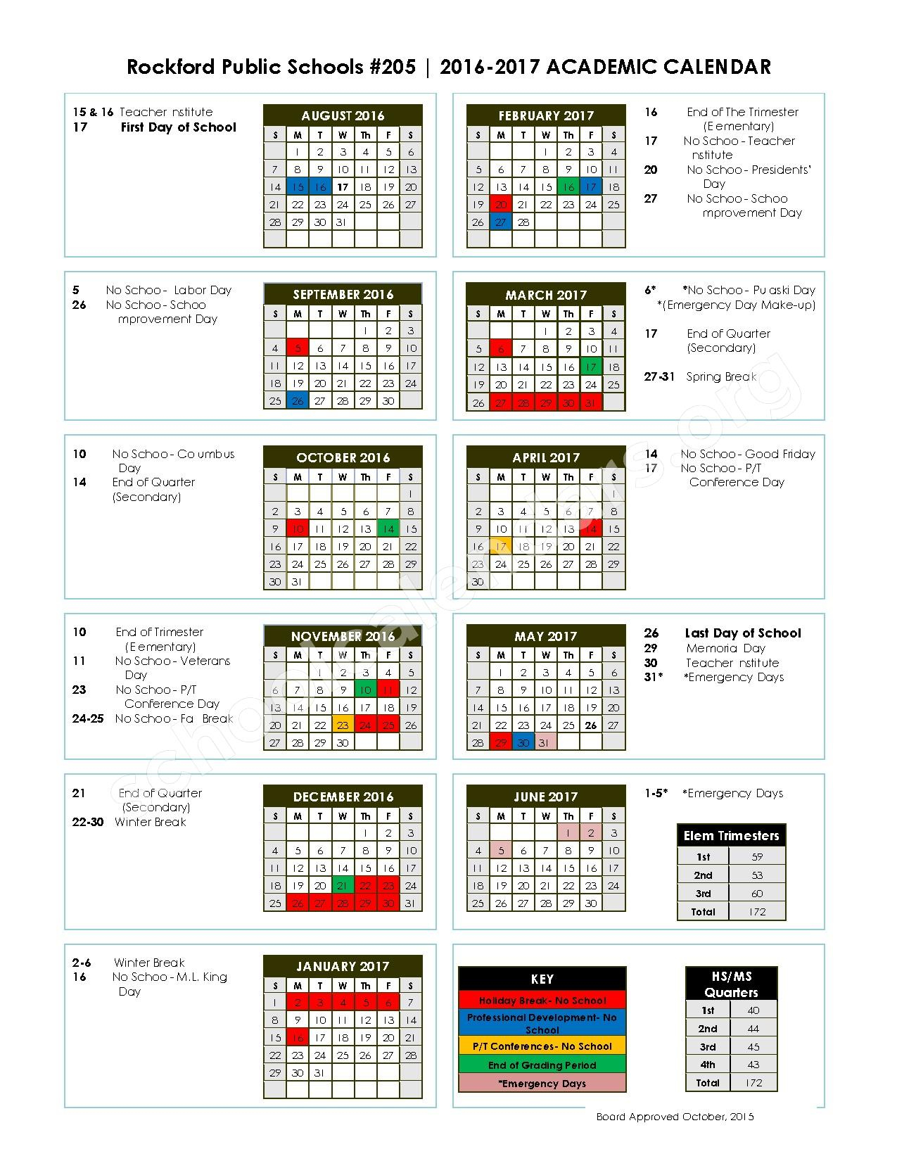 Rockford School District 205 Calendars Rockford IL