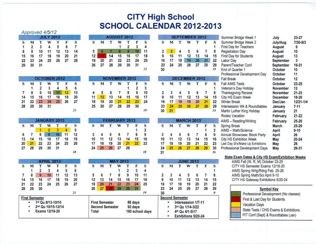 School Calendar Approved For 2012 13 A Charter High School 