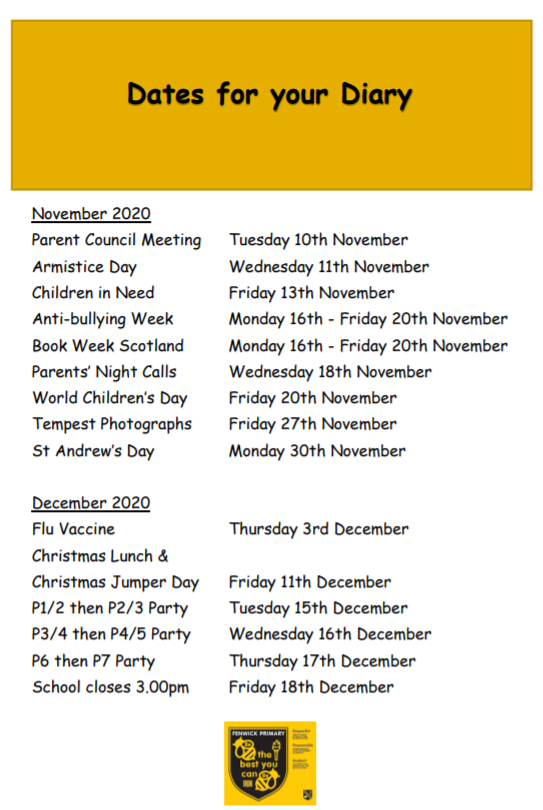 School Calendar Fenwick Primary ECC