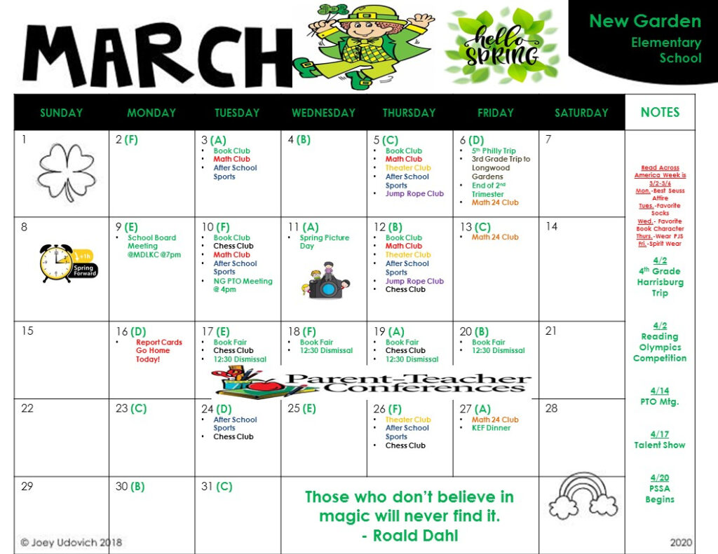 School Calendar New Garden Elementary School