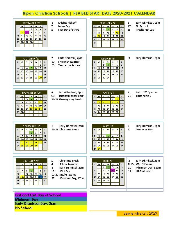 School Calendar Ripon Christian Schools