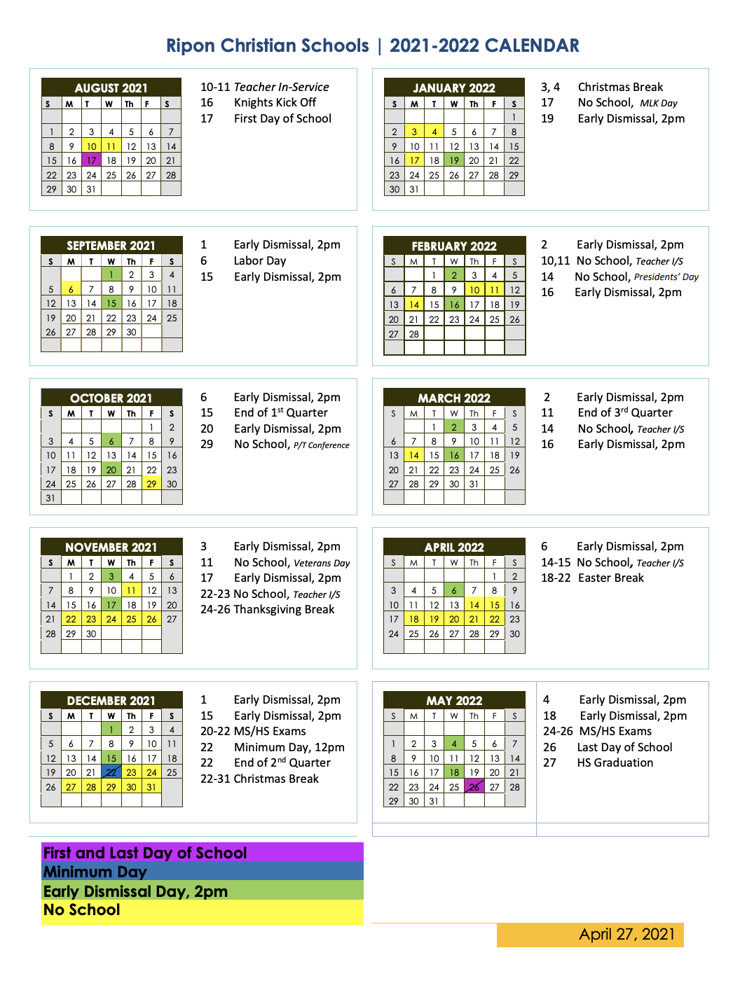 Ripon Elementary School Calendar 2023