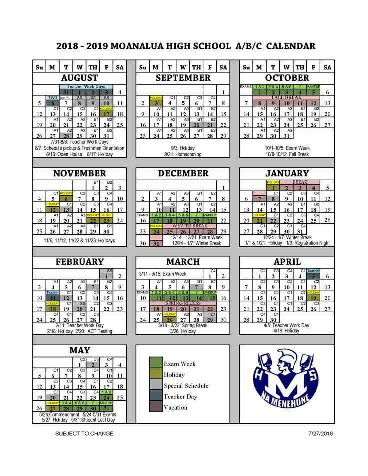 School Year Calendar A B C Parents Moanalua High School Get 